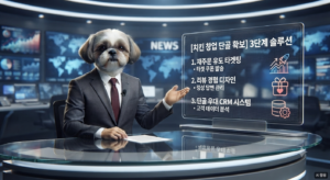치킨 창업 단골 확보 전략을 브리핑하는 강아지 뉴스 앵커