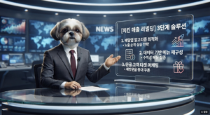 치킨 매출 리빌딩 전략을 브리핑하는 강아지 뉴스 앵커