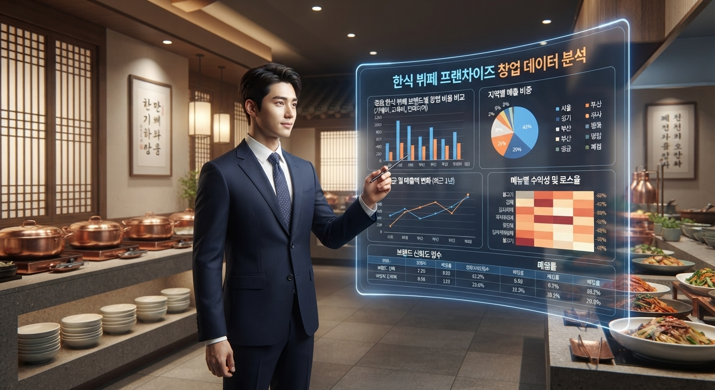 일식 뷔페 프랜차이즈 창업 비용, 가맹점 연평균 매출액 및 수익성 데이터 분석 차트